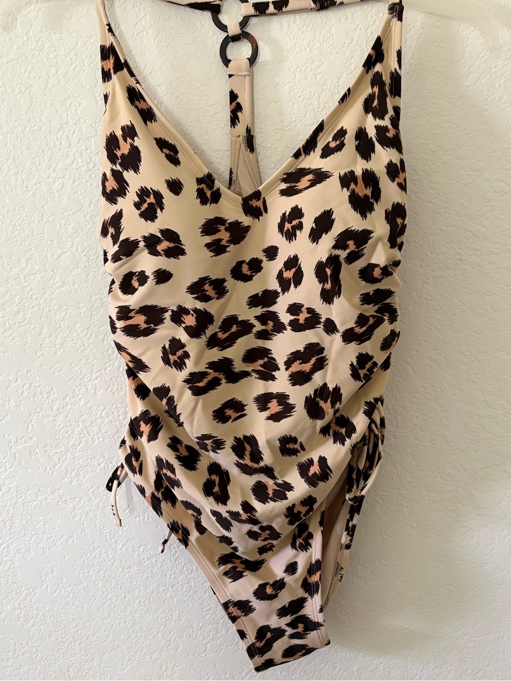 Kona Sol Leopard Print Cinch Side One Piece Swimsuit Med